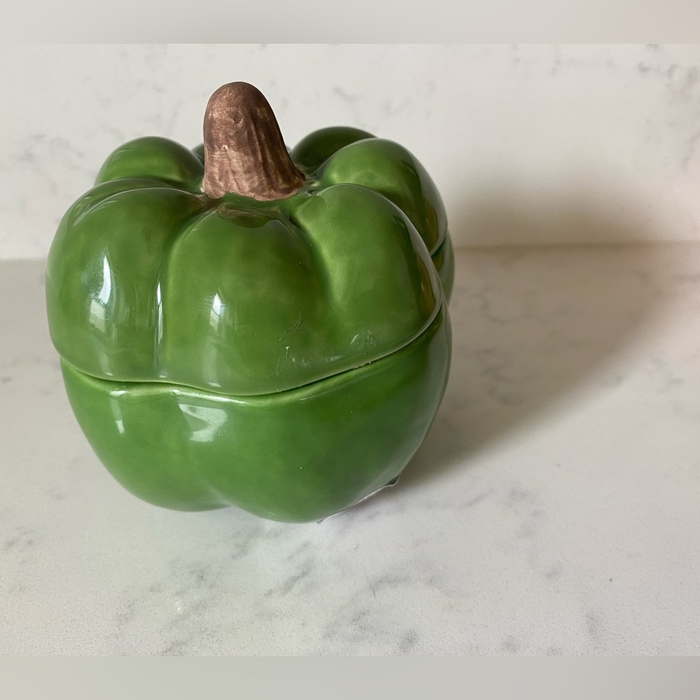 NEW NWT Pottery Barn Green Pepper Ceramic Salt Cellar Condiment Dish Bowl w Lid